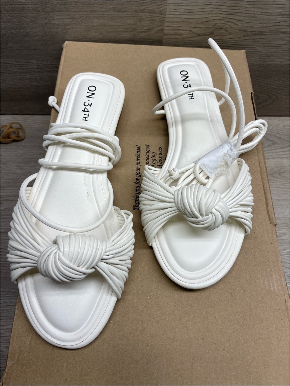 ON3.4TH White Knot-Front Lace-Up Women's Sandals #940
